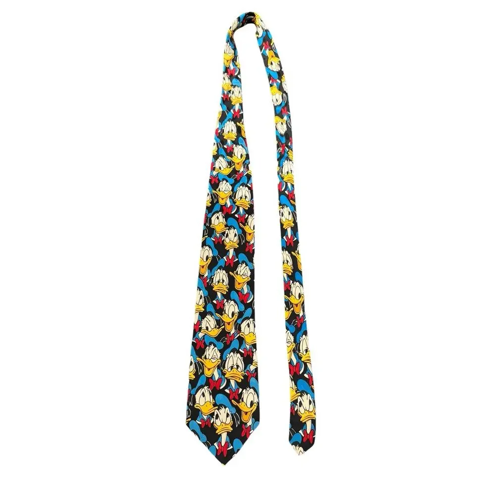 Disney Mickey Inc Donald Duck Faces Cartoon Vintage Novelty Necktie 100% Silk